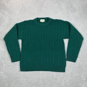 Eddie Bauer Mens Vintage 100% Wool Cable Knit Sweater Forest Green Large Tall